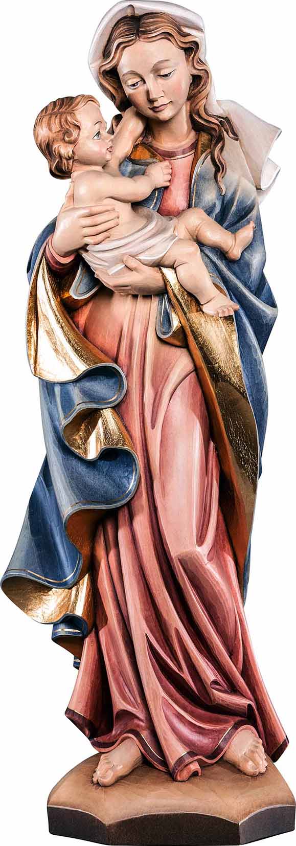 Statua Madonna e Bambin Gesù legno Val Gardena colorata
