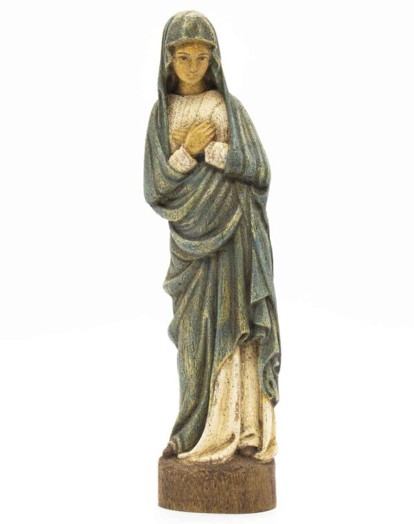 Vergine dell'annunciazione - veste blu - legno dipinto - Atelier d'Art de Bethleem