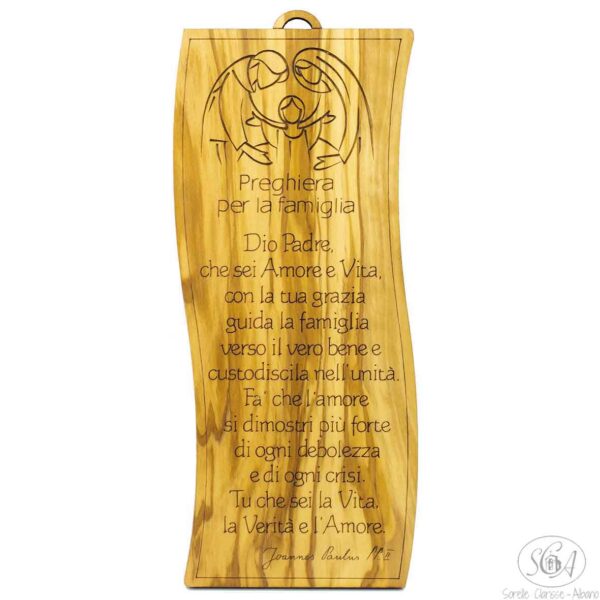 Icona da parete "Proteggi la nostra famiglia" legno ulivo - Sorelle Clarisse - Monastero Immacolata Concezione - Albano Laziale